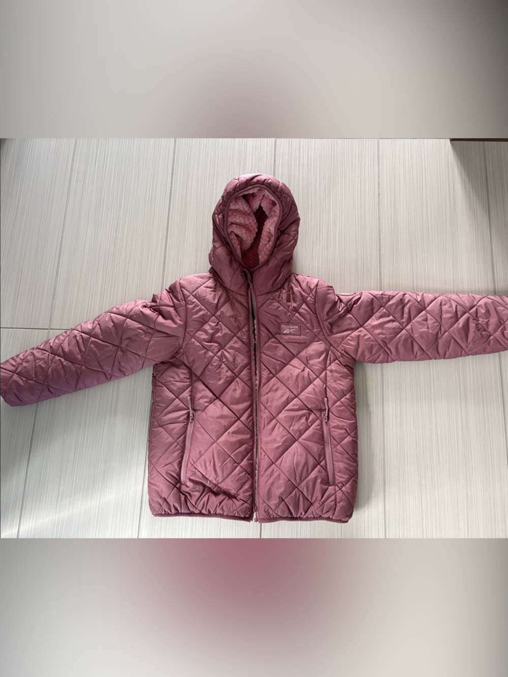 Reebok Quilted Hooded Jacket in Dusty Rose Mauve